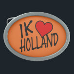 Ik Heart Holland bk on or bbcnt Ovale Gürtelschnalle<br><div class="desc">Ik Heart Holland bk auf orange Gürtelschnalle Design © Trinkets and Things 2022 - AHP Design. Alle Rechte vorbehalten.</div>