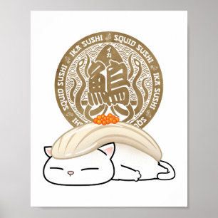 Ika Tintenfisch Sushi Cat Poster