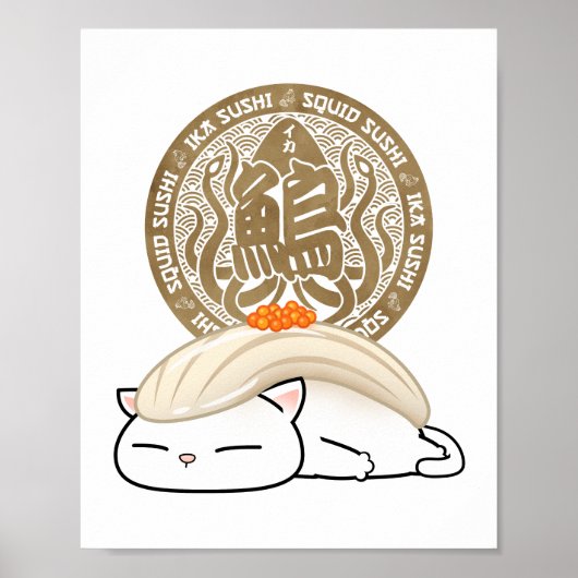 Ika Tintenfisch Sushi Cat Poster (Vorne)