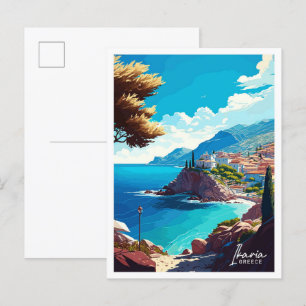 Ikaria Griechenland Reise Vintage-Illustration Postkarte