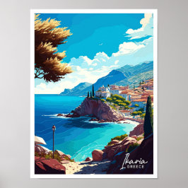 Ikaria Griechenland Vintage Illustration Poster