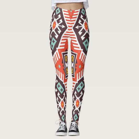 Ikat Aztec: Ethnisch gestreifte Textur Leggings (Vorderseite)
