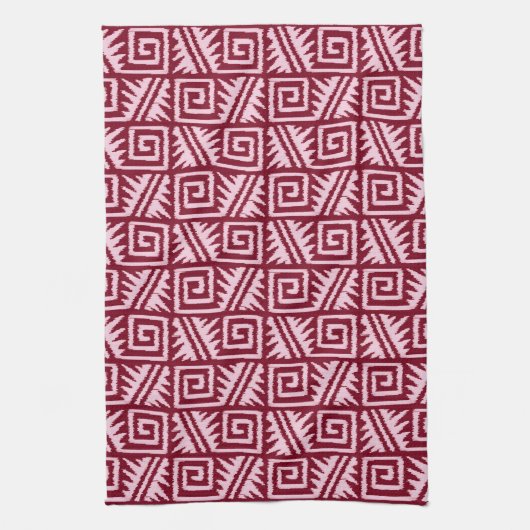 Ikat Aztec Muster - Burgund und Rosa Geschirrtuch (Vertikal)