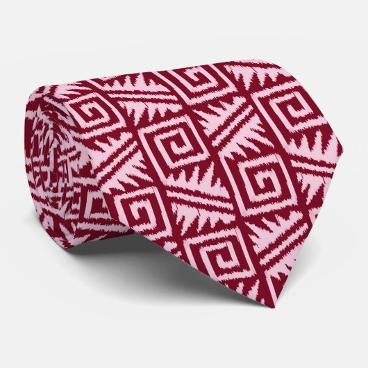 Ikat Aztec Muster - Burgund und Rosa Krawatte (Gerollt)