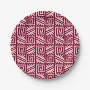 Ikat Aztec Muster - Burgund und Rosa Pappteller