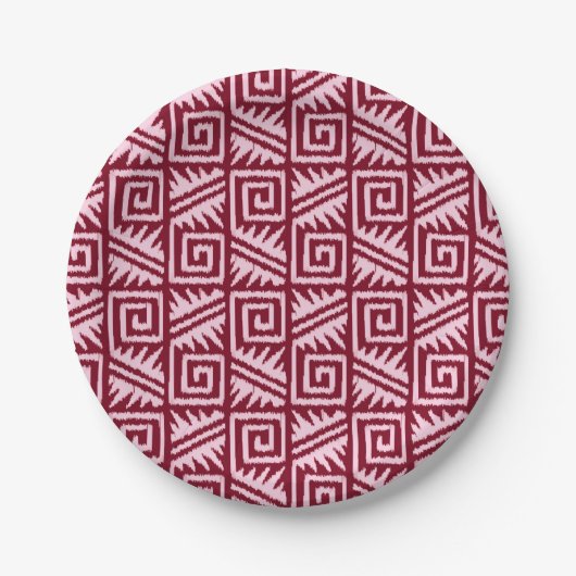 Ikat Aztec Muster - Burgund und Rosa Pappteller (Vorderseite)