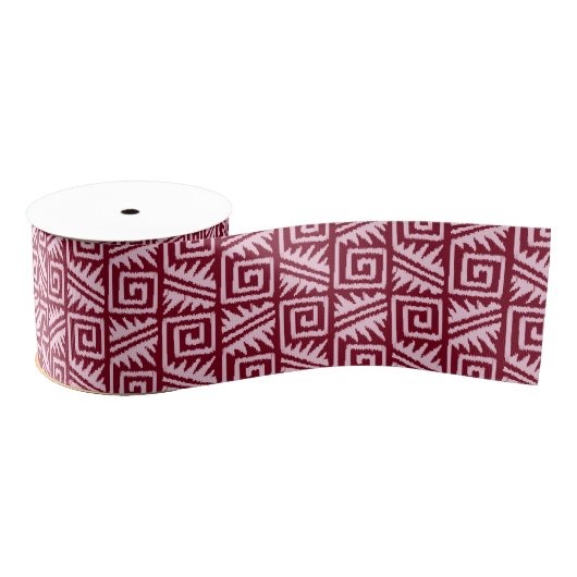 Ikat Aztec Muster - Burgund und Rosa Ripsband (Spule)