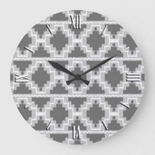Ikat Aztec-Muster - Dunkel- und Hellgrau Große Wanduhr