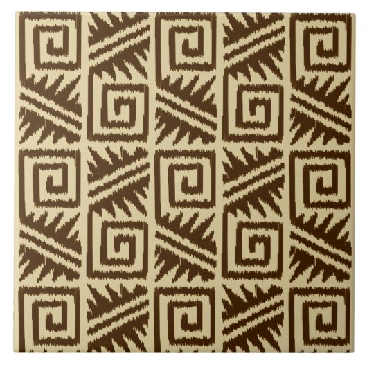 Ikat Aztec Muster - Dunkelbraun und Tan Fliese (Vorderseite)
