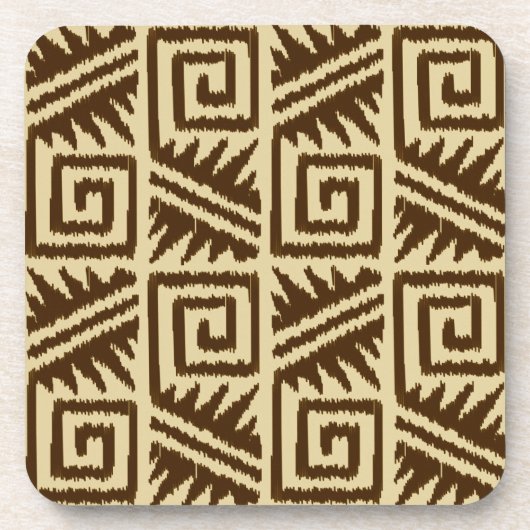 Ikat Aztec Muster - Dunkelbraun und Tan Getränkeuntersetzer (Vorderseite)