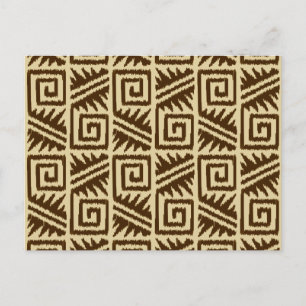 Ikat Aztec Muster - Dunkelbraun und Tan Postkarte