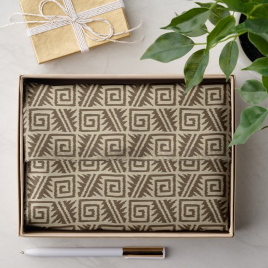 Ikat Aztec Muster - Dunkelbraun und Tan Seidenpapier (Geschenk)