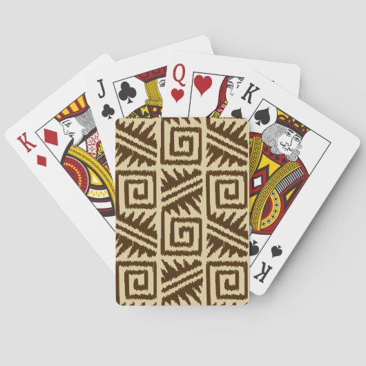 Ikat Aztec Muster - Dunkelbraun und Tan Spielkarten (Rückseite)