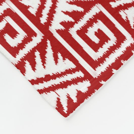 Ikat Aztec Muster - Dunkelrot und Weiß Fleecedecke (Ecke)