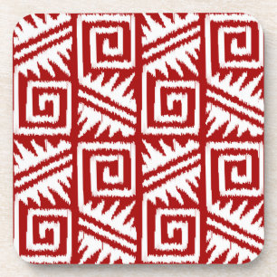 Ikat Aztec Muster - Dunkelrot und Weiß Getränkeuntersetzer