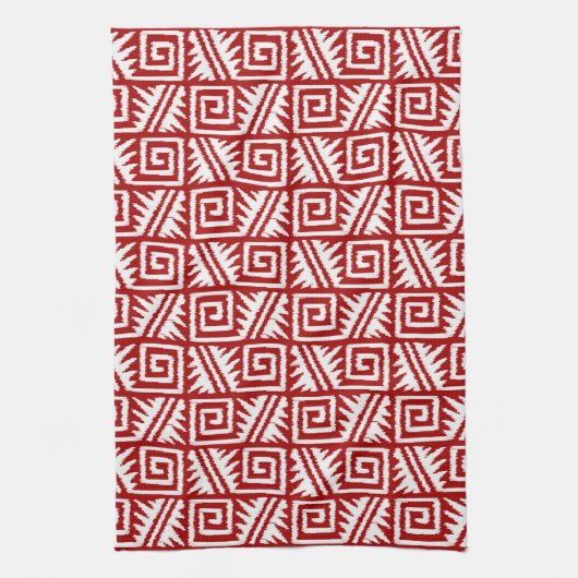 Ikat Aztec Muster - Dunkelrot und Weiß Handtuch (Vertikal)
