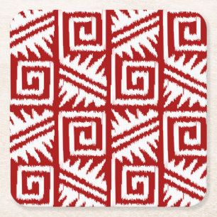 Ikat Aztec Muster - Dunkelrot und Weiß Rechteckiger Pappuntersetzer