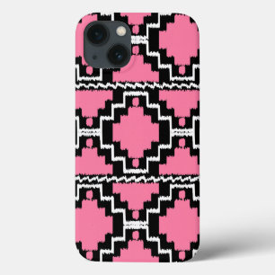 Ikat Aztec Muster - Fuchsienrosa, Schwarz und Weiß iPhone 13 Hülle