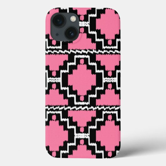 Ikat Aztec Muster - Fuchsienrosa, Schwarz und Weiß Case-Mate iPhone Hülle (Rückseite)