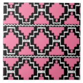 Ikat Aztec Muster - Fuchsienrosa, Schwarz und Weiß Fliese (Vorderseite)