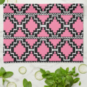 Ikat Aztec Muster - Fuchsienrosa, Schwarz und Weiß Geschirrtuch (Gefaltet)