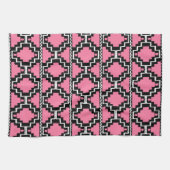 Ikat Aztec Muster - Fuchsienrosa, Schwarz und Weiß Geschirrtuch (Horizontal)