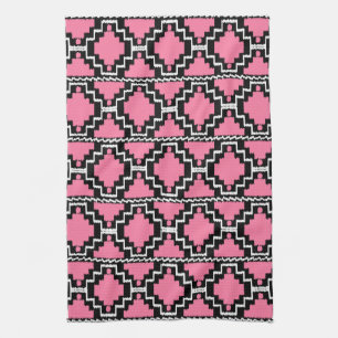 Ikat Aztec Muster - Fuchsienrosa, Schwarz und Weiß Geschirrtuch