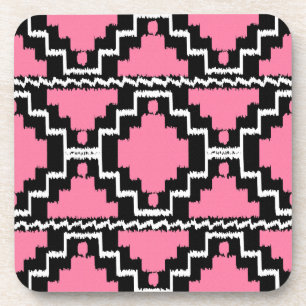 Ikat Aztec Muster - Fuchsienrosa, Schwarz und Weiß Getränkeuntersetzer