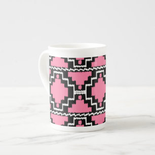 Ikat Aztec Muster - Fuchsienrosa, Schwarz und Weiß Porzellantasse