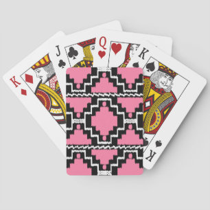 Ikat Aztec Muster - Fuchsienrosa, Schwarz und Weiß Spielkarten