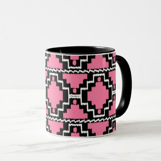 Ikat Aztec Muster - Fuchsienrosa, Schwarz und Weiß Tasse (VorderseiteRechts)