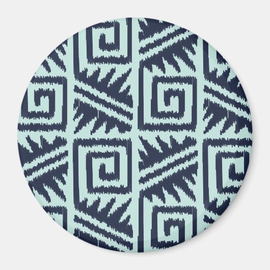 Ikat Aztec-Muster - Indigo und Hellblau Magnet (Vorne)