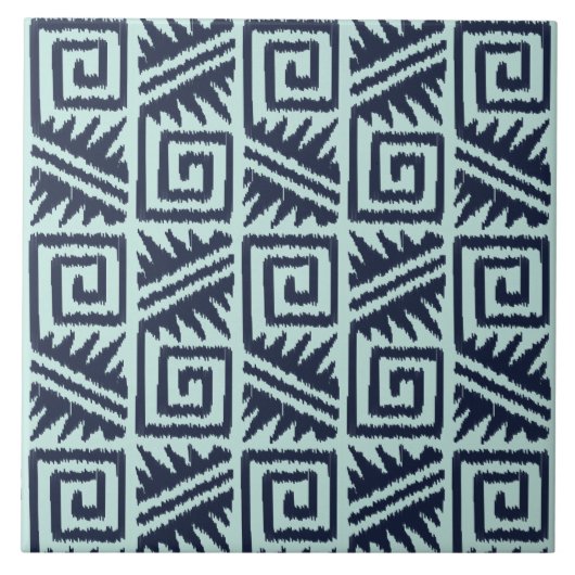 Ikat Aztec-Muster - Indizes und Lichtblau Fliese (Vorderseite)