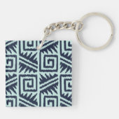 Ikat Aztec-Muster - Indizes und Lichtblau Schlüsselanhänger (Rückseite)