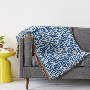 Ikat Aztec Muster - Kobalt Blau und Weiß Decke