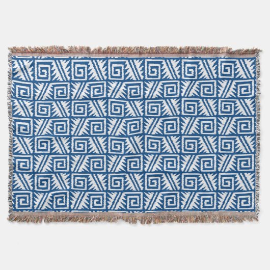 Ikat Aztec Muster - Kobalt Blau und Weiß Decke (Vorderseite)