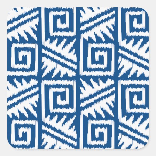 Ikat Aztec Muster - Kobalt Blau und Weiß Quadratischer Aufkleber (Vorderseite)