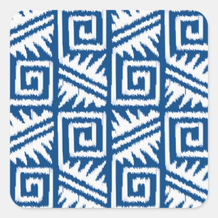 Ikat Aztec Muster - Kobalt Blau und Weiß Quadratischer Aufkleber
