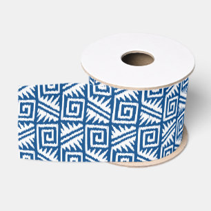 Ikat Aztec Muster - Kobalt Blau und Weiß Ripsband