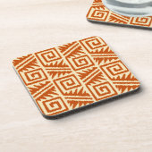 Ikat Aztec Muster - Mandarin und Light Orange Getränkeuntersetzer (Linke Seite)