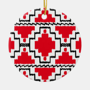Ikat Aztec Muster - Rot, Schwarz und Weiß Keramikornament