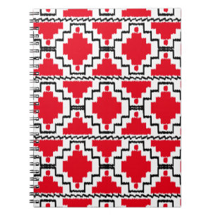Ikat Aztec Muster - Rot, Schwarz und Weiß Notizblock