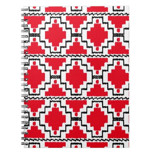 Ikat Aztec Muster - Rot, Schwarz und Weiß Notizblock (Vorderseite)
