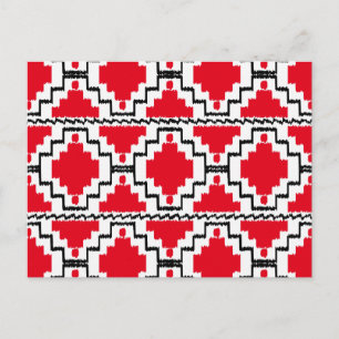 Ikat Aztec Muster - Rot, Schwarz und Weiß Postkarte