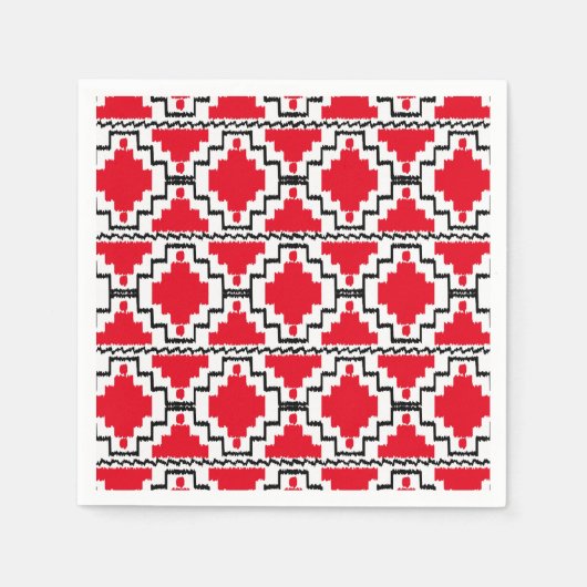 Ikat Aztec Muster - Rot, Schwarz und Weiß Serviette (Vorderseite)