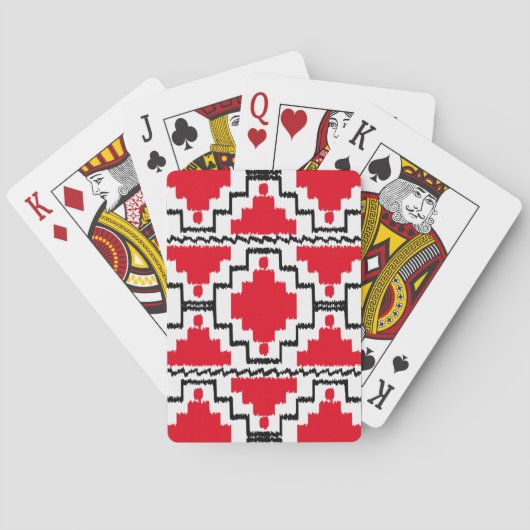 Ikat Aztec Muster - Rot, Schwarz und Weiß Spielkarten (Rückseite)