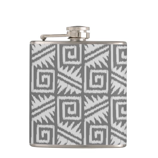 Ikat Aztec Muster - Schatten von Grau/Grau Flachmann (Vorderseite)