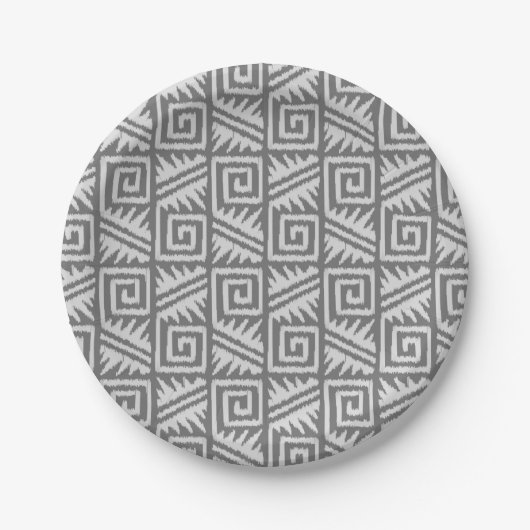 Ikat Aztec Muster - Schatten von Grau/Grau Pappteller (Vorderseite)
