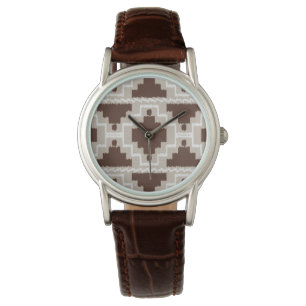 Ikat Aztec Muster - Schokoladenbraun und Taupe Armbanduhr