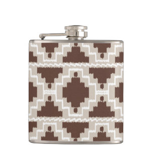 Ikat Aztec Muster - Schokoladenbraun und Taupe Flachmann